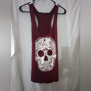 Maroon Tank Top with Skull Design